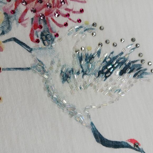 Krazy Kat Embellished Beaded Short Sleeve T- Shirt. Womans Large. Bird/ Flower. - Picture 4 of 12